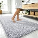 OLANLY Microfiber Bathroom Rugs 59x35, Quick Dry Bath Mat, Grey and White