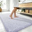 OLANLY Microfiber Bathroom Rugs 59x35, Quick Dry Mat, Lavender and White
