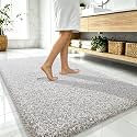 OLANLY Microfiber Bathroom Rugs 59x35, Quick Dry Bath Mat, Greige and White