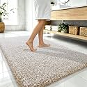 OLANLY Microfiber Bathroom Rugs 59x35, Quick Dry Bath Mat, Beige and White