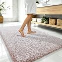 OLANLY Microfiber Bathroom Rugs 59x35, Quick Dry Bath Mat, Mocha and White