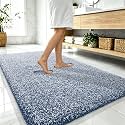OLANLY Microfiber Bathroom Rugs 59x35, Quick Dry Bath Mat, Navy and White