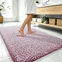 OLANLY Microfiber Bathroom Rugs 59x35, Quick Dry Mat, Burgundy and White