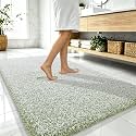 OLANLY Microfiber Bathroom Rugs 59x35, Quick Dry Mat, Sage Green and White
