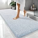 OLANLY Microfiber Bathroom Rugs 70x24, Quick Dry Mat, Airy Blue and White