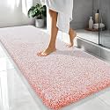 OLANLY Microfiber Bathroom Rugs 70x24, Quick Dry Bath Mat, Coral and White