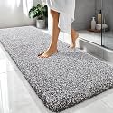 OLANLY Microfiber Bathroom Rugs 70x24, Quick Dry Mat, Dark Brown and White