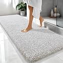 OLANLY Microfiber Bathroom Rugs 70x24, Quick Dry Bath Mat, Greige and White