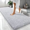 OLANLY Microfiber Bathroom Rugs 70x24, Quick Dry Bath Mat, Grey and White