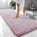 OLANLY Microfiber Bathroom Rugs 70x24, Quick Dry Mat, Burgundy and White