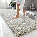 OLANLY Microfiber Bathroom Rugs 70x24, Quick Dry Mat, Moss Green and White