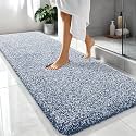 OLANLY Microfiber Bathroom Rugs 70x24, Quick Dry Bath Mat, Navy and White