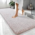 OLANLY Microfiber Bathroom Rugs 70x24, Quick Dry Bath Mat, Mocha and White