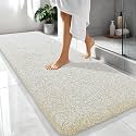 OLANLY Microfiber Bathroom Rugs 70x24, Quick Dry Bath Mat, Sand and White