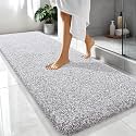 OLANLY Microfiber Bathroom Rugs 70x24, Quick Dry Mat, Light Grey and White