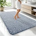 OLANLY Microfiber Bathroom Rugs 70x46, Quick Dry Bath Mat, Navy and White
