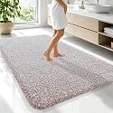 OLANLY Microfiber Bathroom Rugs 70x46, Quick Dry Bath Mat, Mocha and White