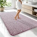 OLANLY Microfiber Bathroom Rugs 70x46, Quick Dry Mat, Burgundy and White
