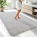 OLANLY Microfiber Bathroom Rugs 70x46, Quick Dry Bath Mat, Greige and White