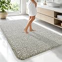 OLANLY Microfiber Bathroom Rugs 70x46, Quick Dry Mat, Moss Green and White