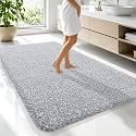 OLANLY Microfiber Bathroom Rugs 70x46, Quick Dry Bath Mat, Grey and White