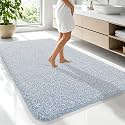 OLANLY Microfiber Bathroom Rugs 70x46, Quick Dry Mat, Airy Blue and White