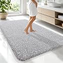 OLANLY Microfiber Bathroom Rugs 70x46, Quick Dry Mat, Light Grey and White