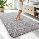 OLANLY Microfiber Bathroom Rugs 70x46, Quick Dry Bath Mat, Brown and White