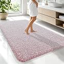 OLANLY Microfiber Bathroom Rugs 70x46, Quick Dry Mat, Deep Rose and White