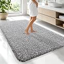 OLANLY Microfiber Bathroom Rugs 70x46, Quick Dry Mat, Dark Brown and White
