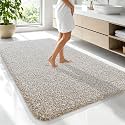 OLANLY Microfiber Bathroom Rugs 70x46, Quick Dry Bath Mat, Beige and White