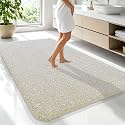 OLANLY Microfiber Bathroom Rugs 70x46, Quick Dry Bath Mat, Sand and White