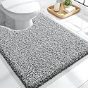 OLANLY Microfiber Bathroom Rugs U-Shaped Mats 24x20, Dark Grey and White