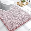 OLANLY Microfiber Bathroom Rugs U-Shaped Mats 24x20, Deep Rose and White