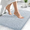 OLANLY Microfiber Bathroom Rugs 24x16, Quick Dry Mat, Airy Blue and White