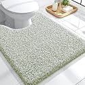 OLANLY Microfiber Bathroom Rugs U-Shaped Mats 24x20, Sage Green and White