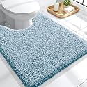OLANLY Microfiber Bathroom Rugs U-Shaped 24x20, Peacock Blue and White