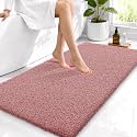 OLANLY Microfiber Bathroom Runner Rugs 44x24, Soft Bath Mat, Deep Rose