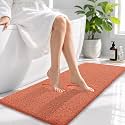 OLANLY Microfiber Bathroom Runner Rugs 47x17, Ultra Soft Bath Mat, Coral