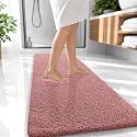 OLANLY Microfiber Bathroom Runner Rugs 47x20, Soft Bath Mat, Deep Rose