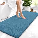 OLANLY Microfiber Bathroom Runner Rugs 47x24, Soft Bath Mat, Peacock Blue