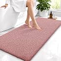 OLANLY Microfiber Bathroom Runner Rugs 47x24, Soft Bath Mat, Deep Rose
