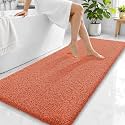 OLANLY Microfiber Bathroom Runner Rugs 59x24, Ultra Soft Bath Mat, Coral
