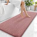 OLANLY Microfiber Bathroom Runner Rugs 59x24, Soft Bath Mat, Deep Rose