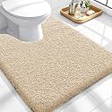 OLANLY Microfiber Bathroom Toilet Rugs U-Shaped 24x20, Soft Bath Mat, Sand
