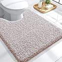 OLANLY Microfiber Bathroom Toilet Rugs U-Shaped Mat 24x20, Mocha and White