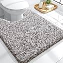 OLANLY Microfiber Bathroom Toilet Rugs U-Shaped Mat 24x20, Brown and White