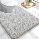OLANLY Microfiber Bathroom Toilet Rugs U-Shaped Mat 24x20, Greige and White