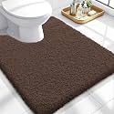OLANLY Microfiber Bathroom Toilet Rugs U-Shaped 24x20, Soft Bath Mat, Brown