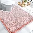 OLANLY Microfiber Bathroom Toilet Rugs U-Shaped Mat 24x20, Coral and White